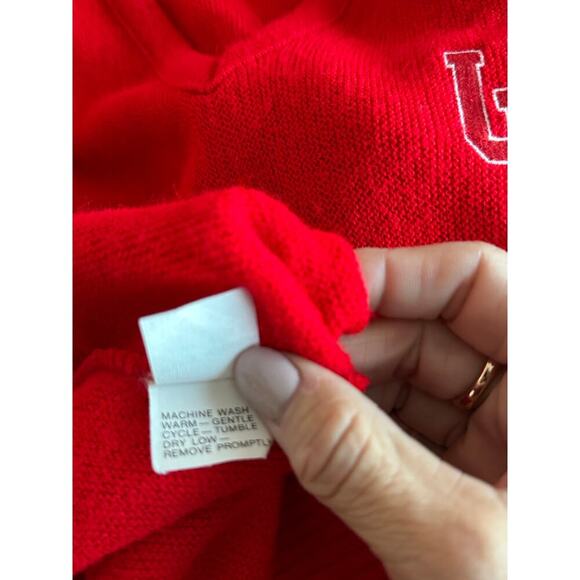 Vintage SIGNET Creslan Red University Collegiate V-Neck Sweater Size L Nebraska - Picture 6 of 7